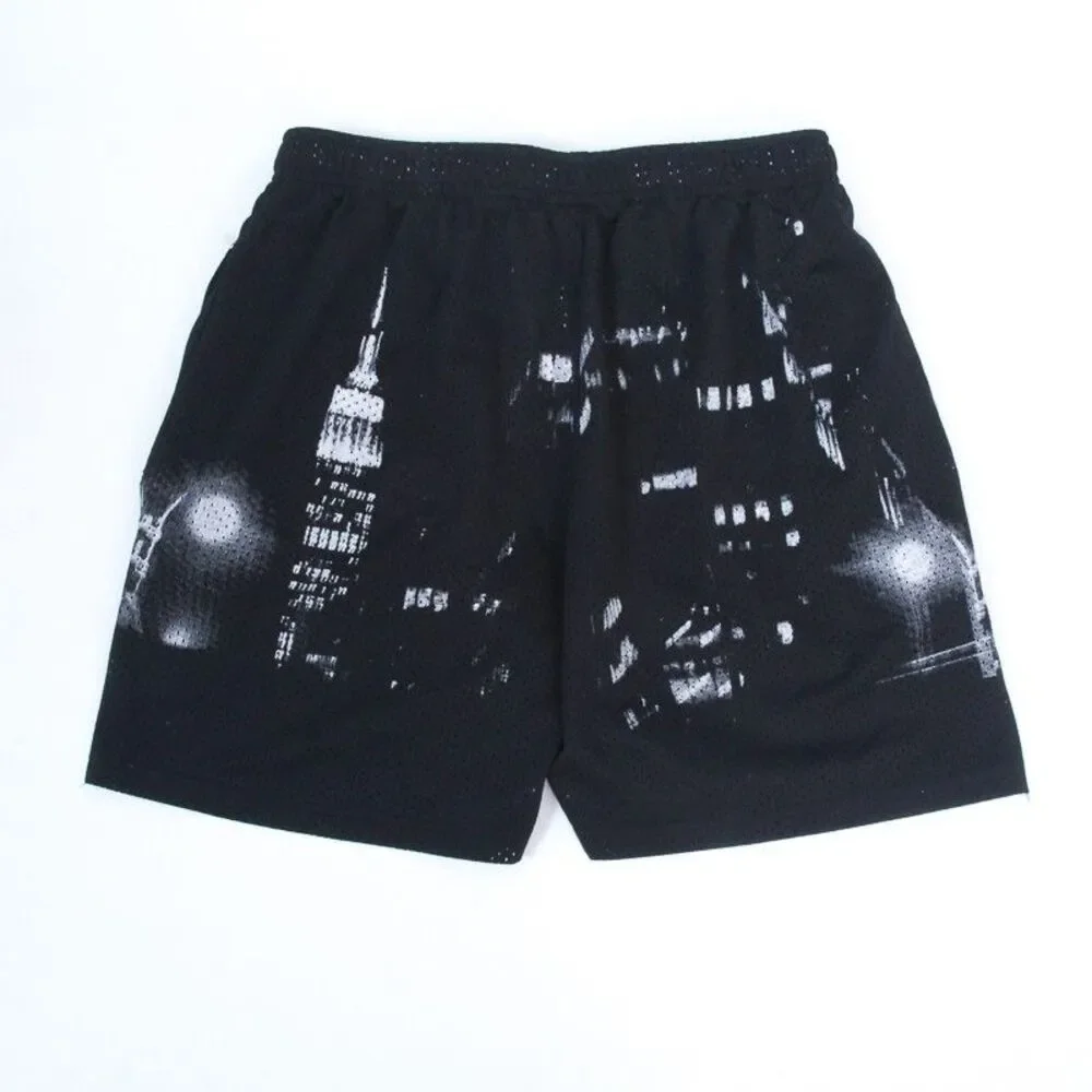 Eric Emanuel New York City Skyline Black Graphic Mesh Mens Large EE Basic Shorts